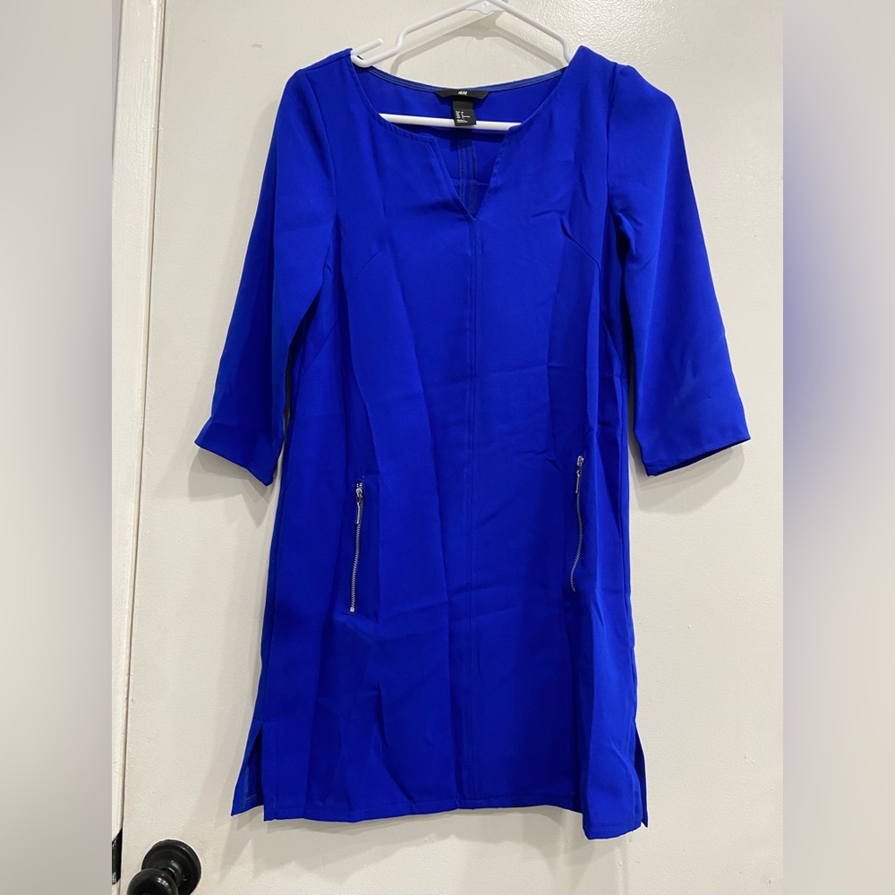 Blue zipper pocket dress